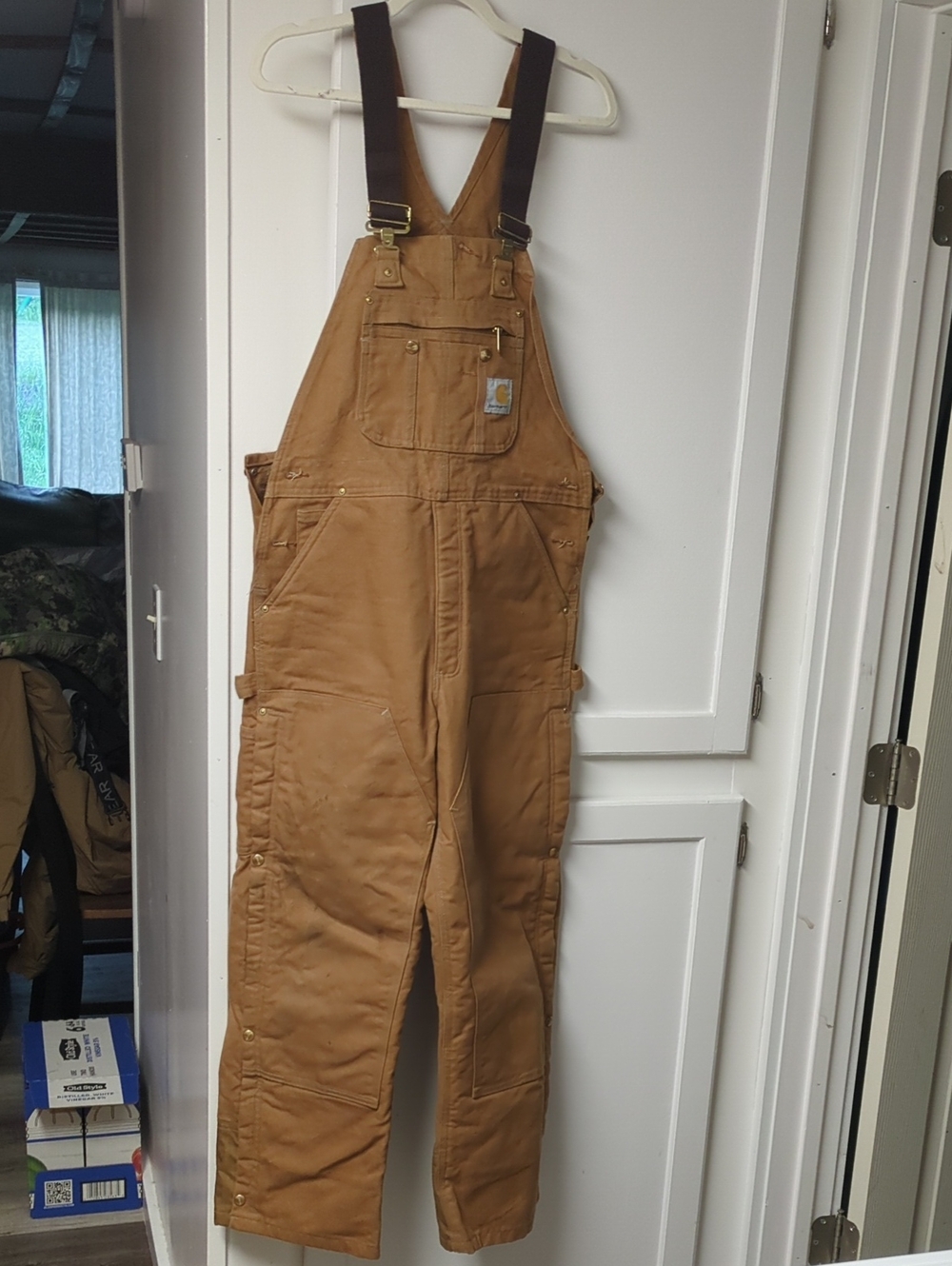Carhartt Tan Brown Insulated Bibs, Double Lined Fronts